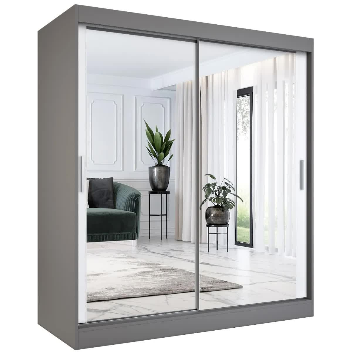 Szafa przesuwna MODUO COMFORT 180 antracyt/biała mat z dwoma lustrami