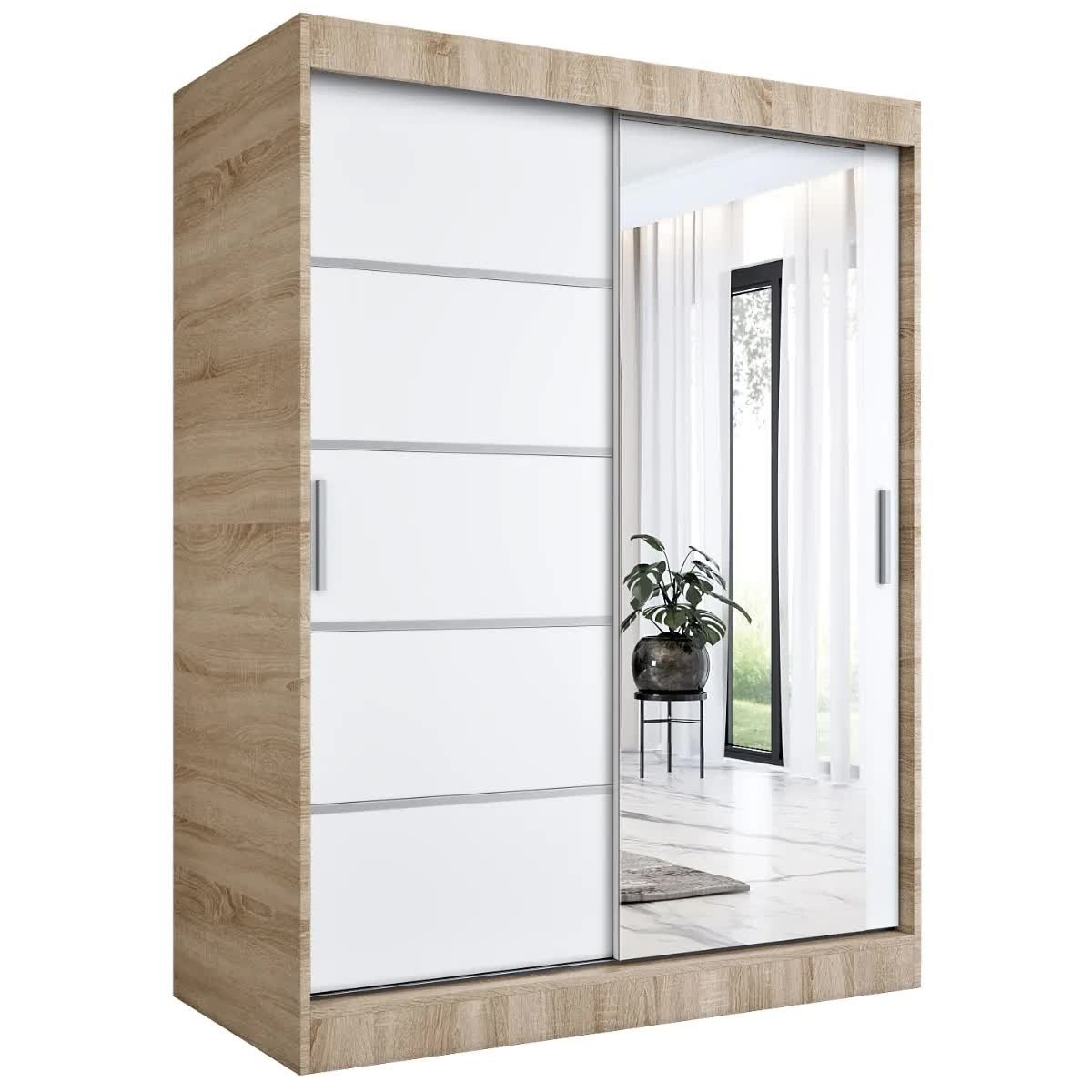 Szafa przesuwna MODUO COMFORT 2 150 dąb sonoma/biała mat z lustrem