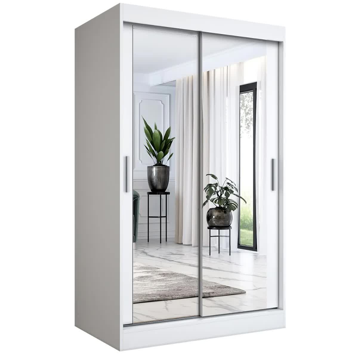 Szafa przesuwna MODUO COMFORT 120 biała mat z dwoma lustrami