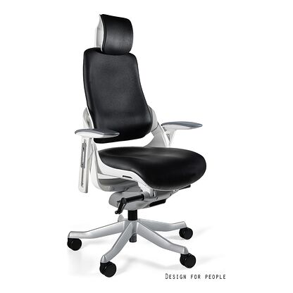 Fotel obrotowy WAU skóra naturalna Biały + czarny