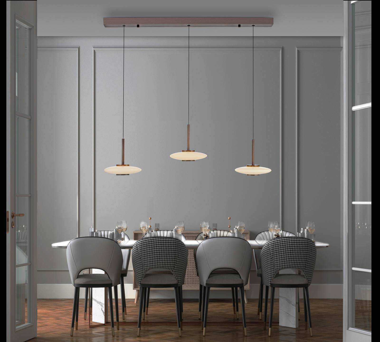 Lampa wisząca PURE LED Vitrum, brąz/opal szkło/aluminium 3-punktowa.