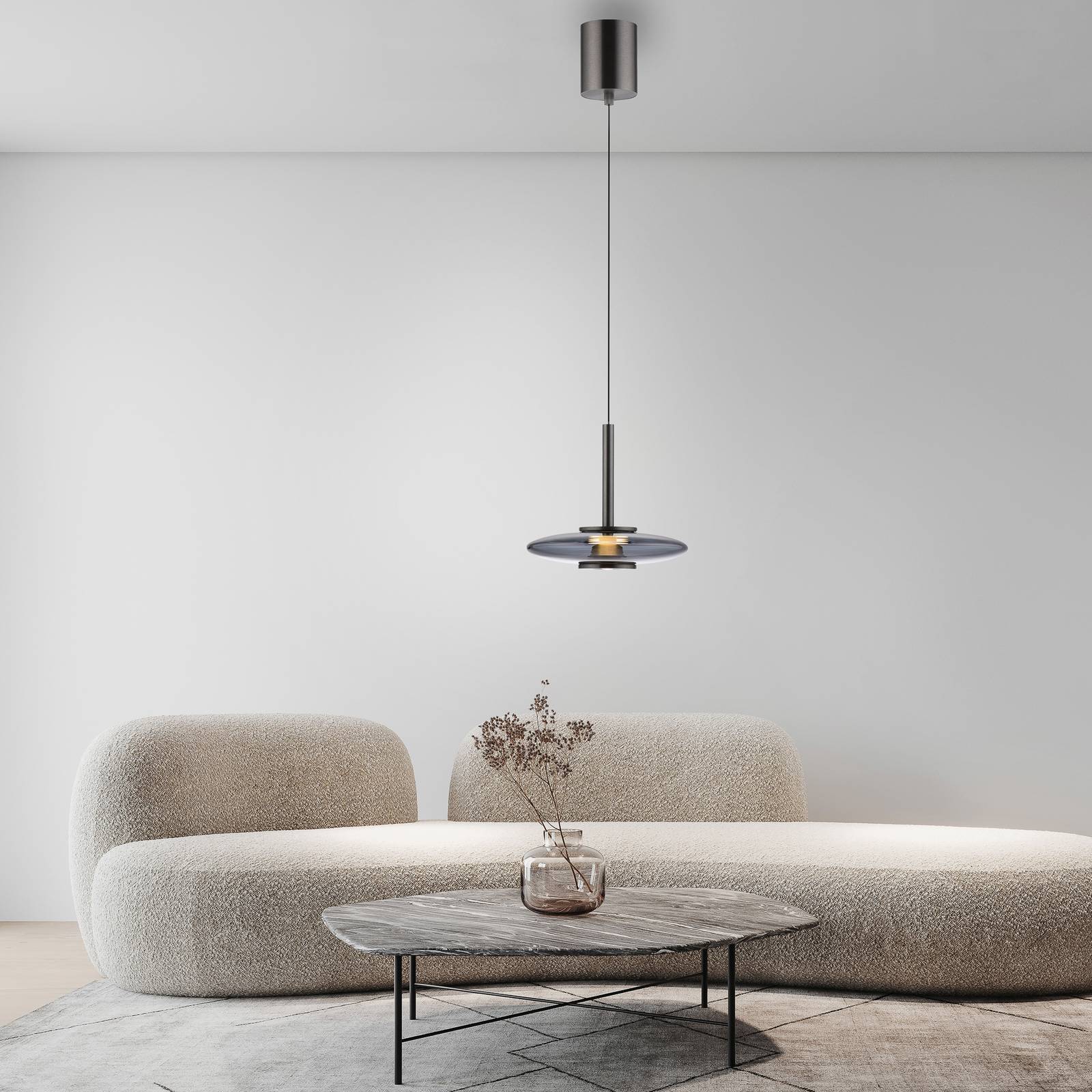 Lampa wisząca PURE LED Vitrum, szara, szkło/aluminium, Ø 22 cm