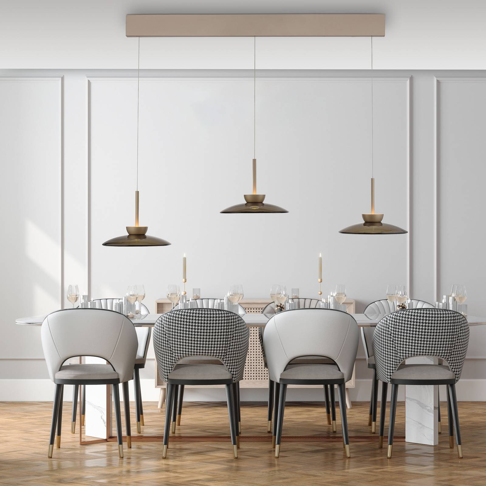 Lampa wisząca PURE LED Moon, brąz, szkło/aluminium 3-punktowa