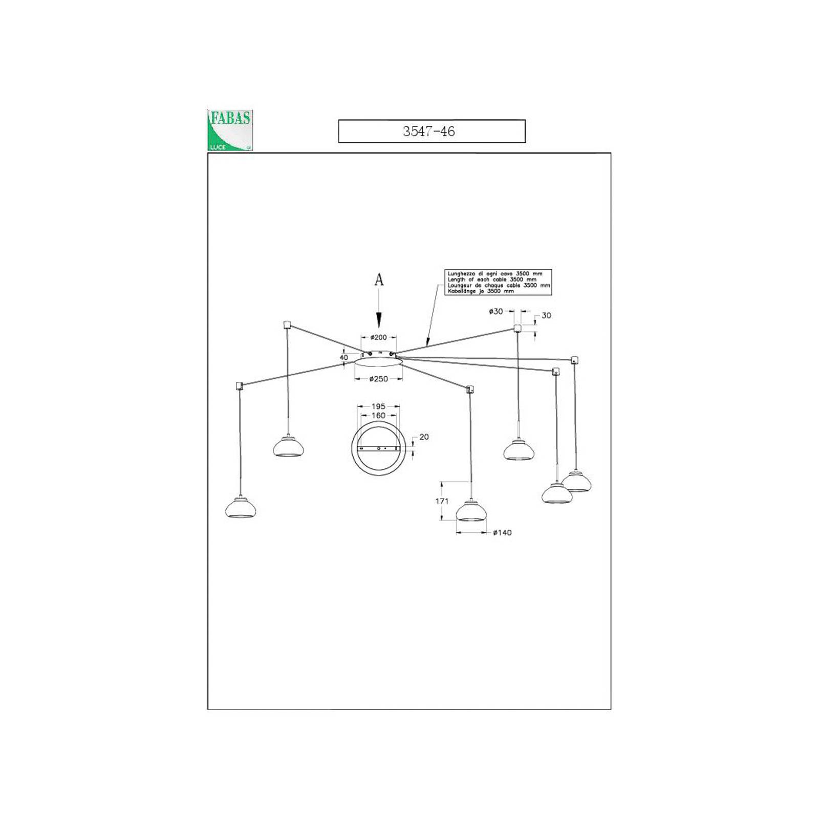 Fabas Luce Lampa wisząca LED Arabella, dymny szary, 6-punktowa, zdecentralizowana