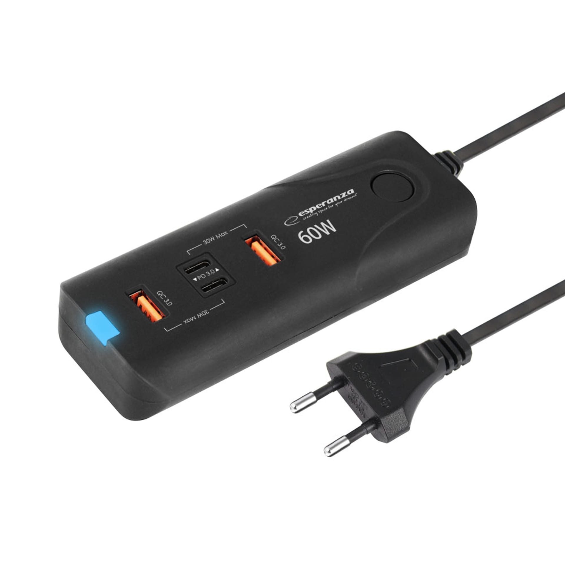 EZC109 Esperanza ładowarka sieciowa 60w 2x usb-c pd 30w / 2x usb-a qc 3.0 18w