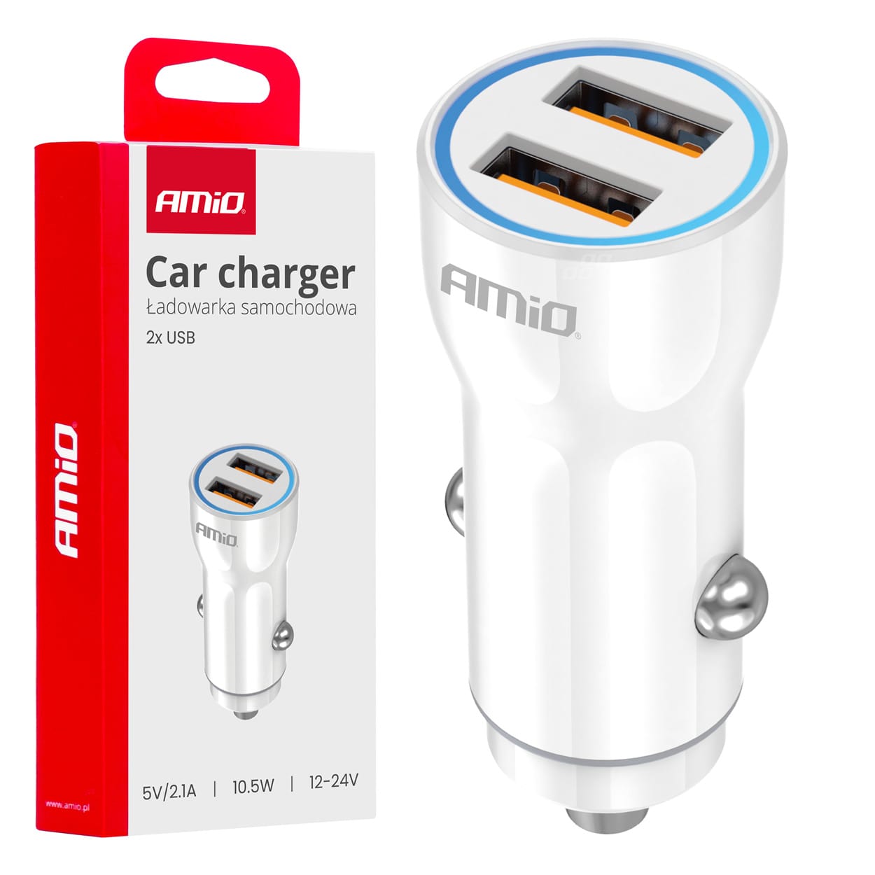 Ładowarka samochodowa 2x usb-a 20w amio-03879