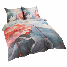 Darymex Pościel satynowa 220x200 Kwiaty niebieska czerwona 12406 SATYNLOVE PREMIUM