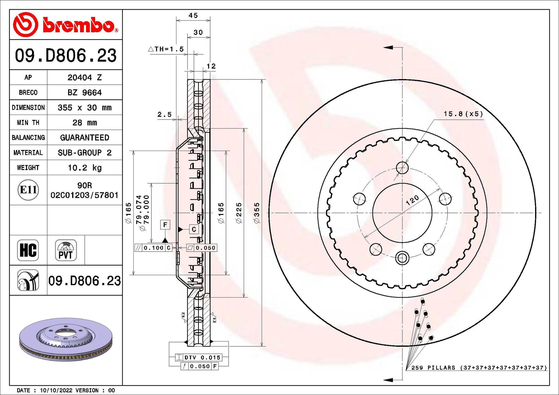 Tarcza hamulcowa Brembo 09.D806.23