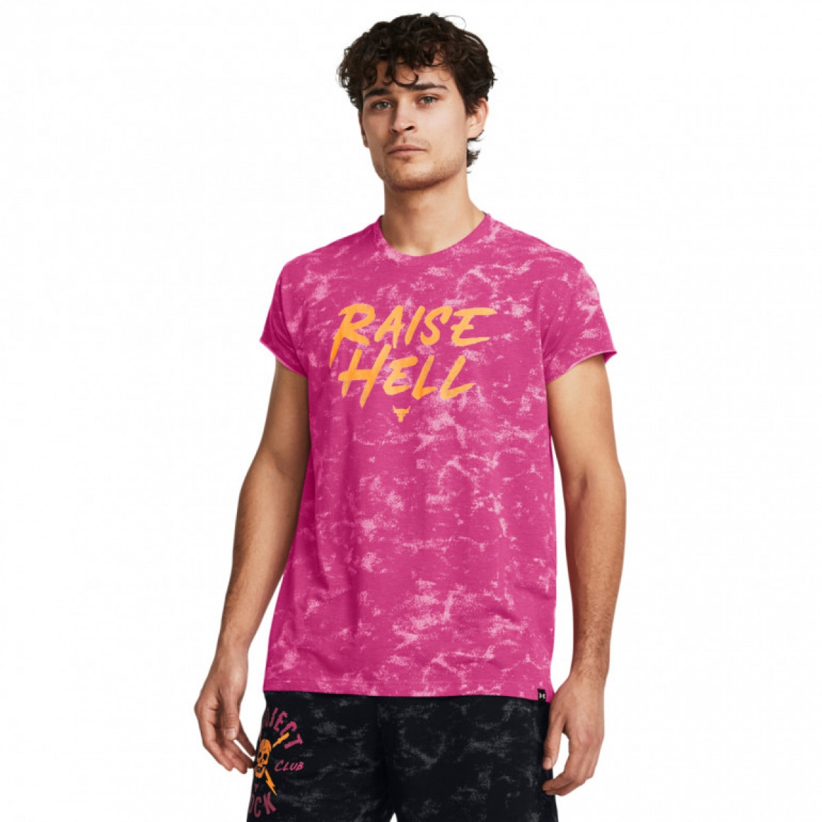 Męska koszulka treningowa Under Armour Project Rock Raise Hell Cap Sleeve T-Shirt - różowa - UNDER ARMOUR