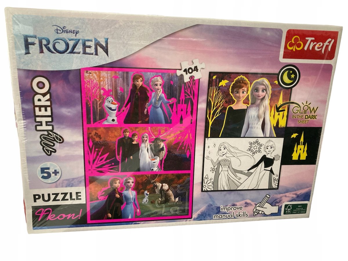 Puzzle Neon 104 Frozen + plakat świecący w ciemności 93396