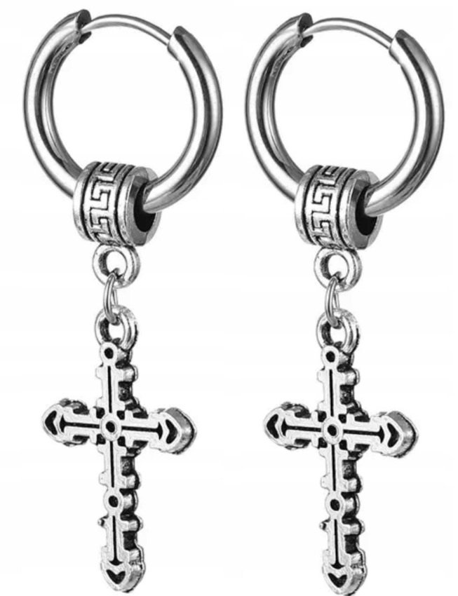 Kolczyki Do Uszu HUGGIE Krzyżyk Punk Gothic STAL