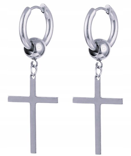 Kolczyki Do Uszu HUGGIE Krzyż Krzyżyk z Kuleczką STAL Gothic Punk Rock