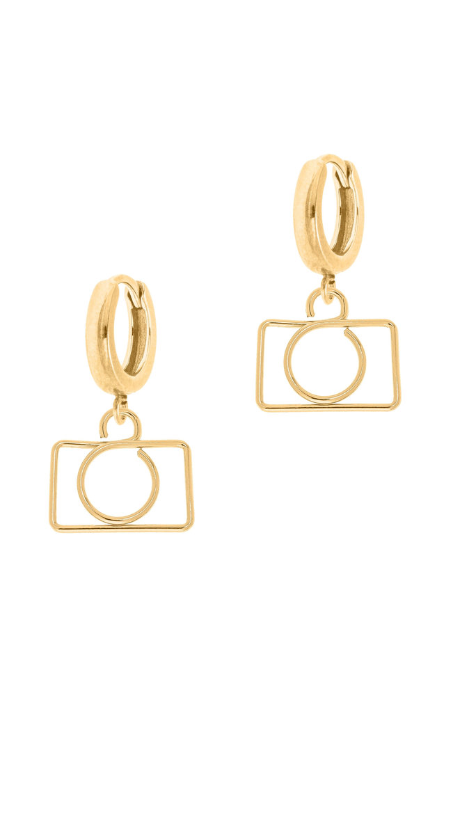 Pozłacane kolczyki z aparatami fotograficznymi