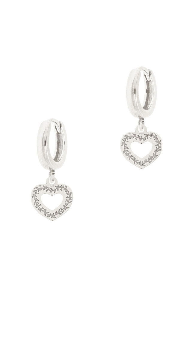 Srebrne kolczyki z sercami i liśćmi