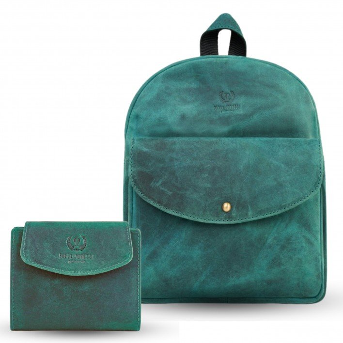 PORTFEL DAMSKI SKÓRZANY ZIELONY T-12-GR PLECACZEK DAMSKI MIEJSKI VINTAGE T-18-HGR ZESTAW PREZENTOWY PAOLO PERUZZI ZUP-117-GR