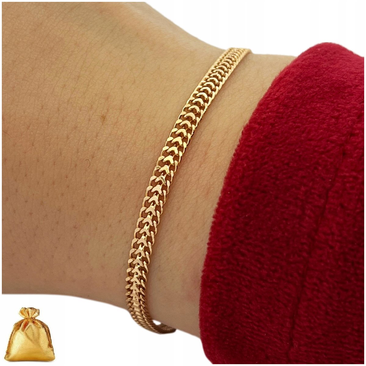 ZŁOTA BRANSOLETKA DAMSKA PANCERKA ZE STALI CHIRURGICZNEJ 3,5 MM PREZENT 18K