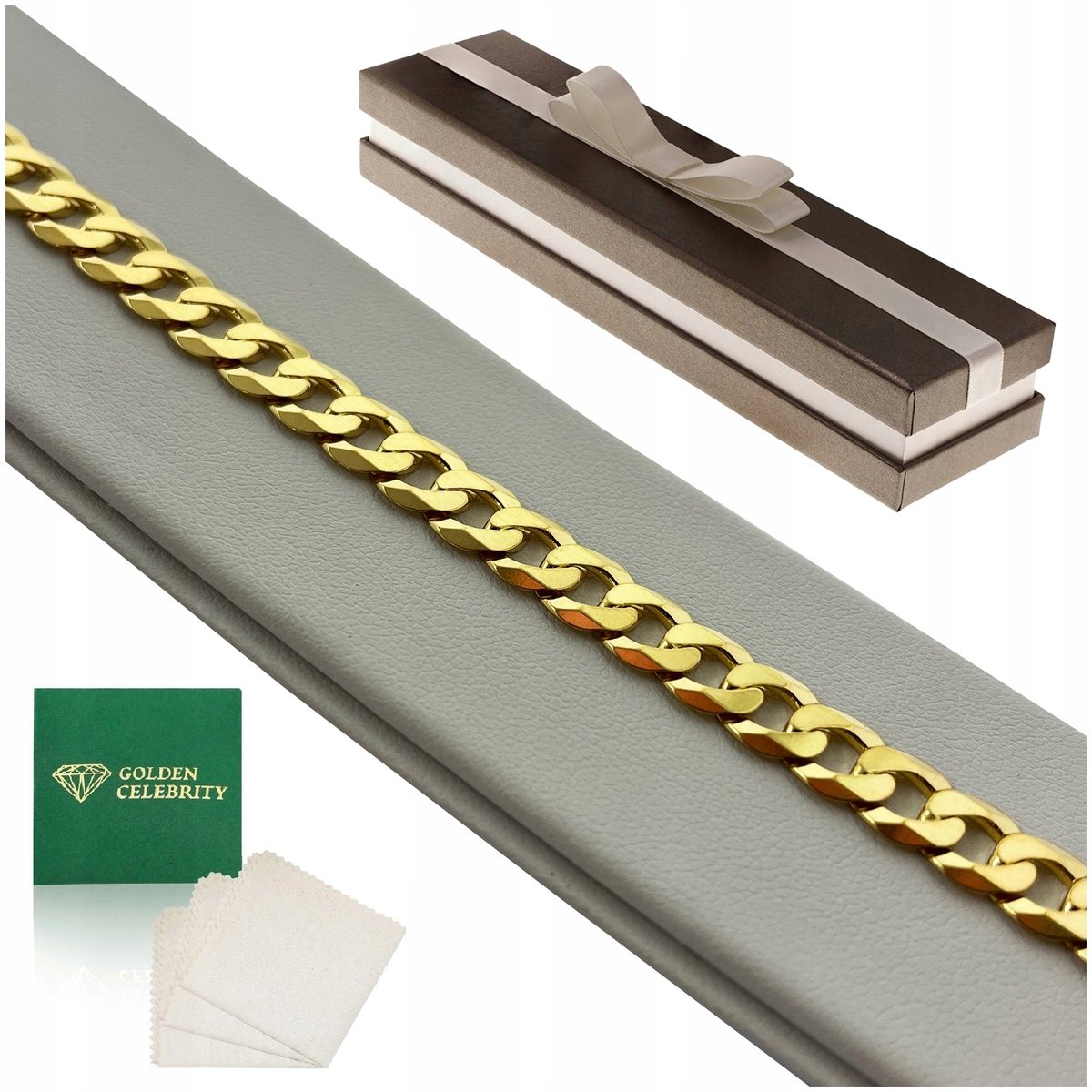 GRUBA BRANSOLETKA ZŁOTA MĘSKA PANCERKA 20 CM 8 MM SREBRO 925 NA PREZENT