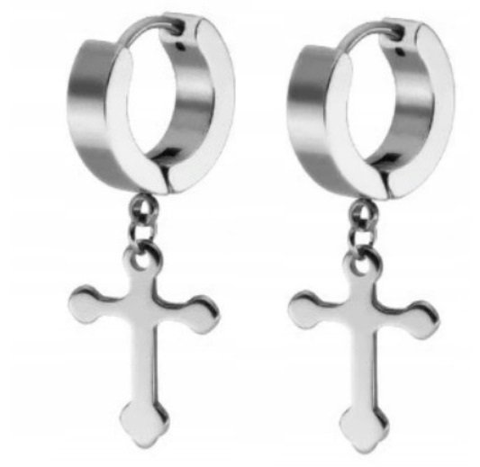 HUGGIE Krzyż Krzyżyk Kolczyki do Uszu STAL Punk Gothic