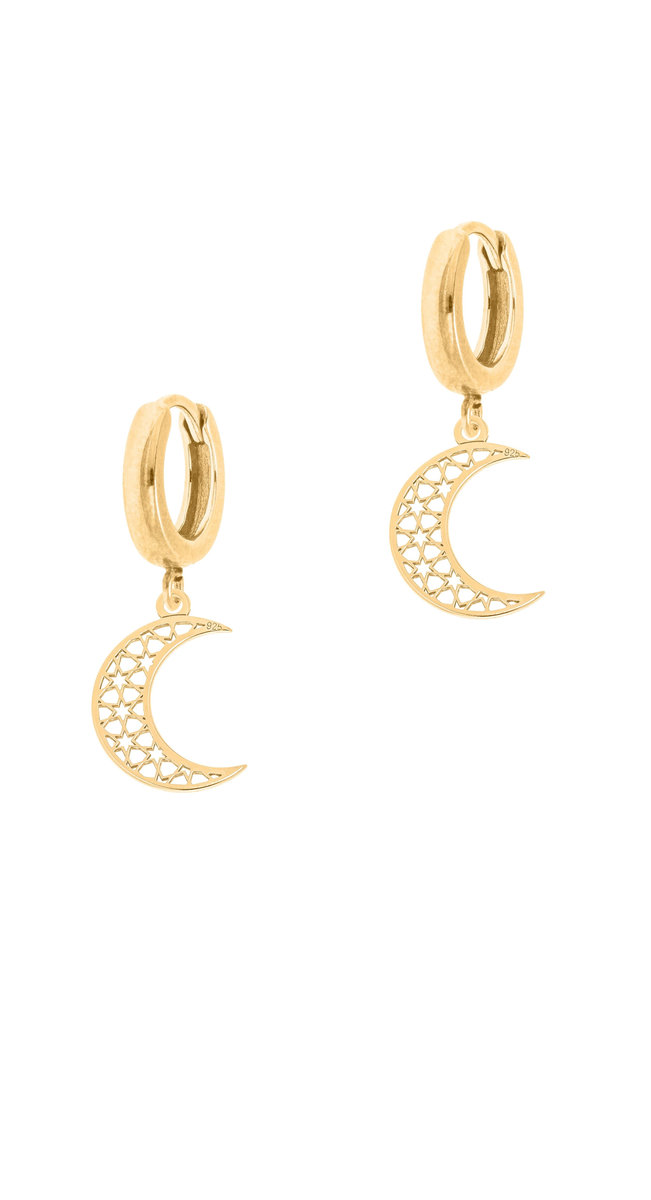 Pozłacane kolczyki z ażurowymi księżycami w gwiazdki