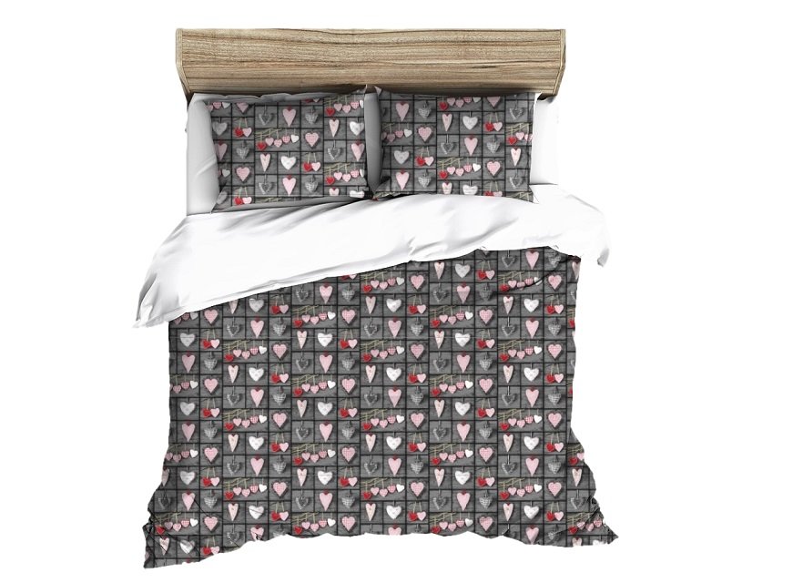Pościel z kory 100% bawełna 160x200 szara serca 0825