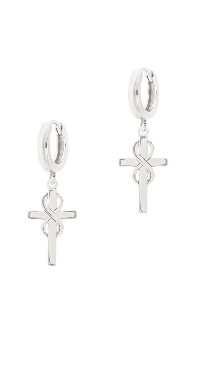 Srebrne kolczyki z krzyżami i nieskończonościami