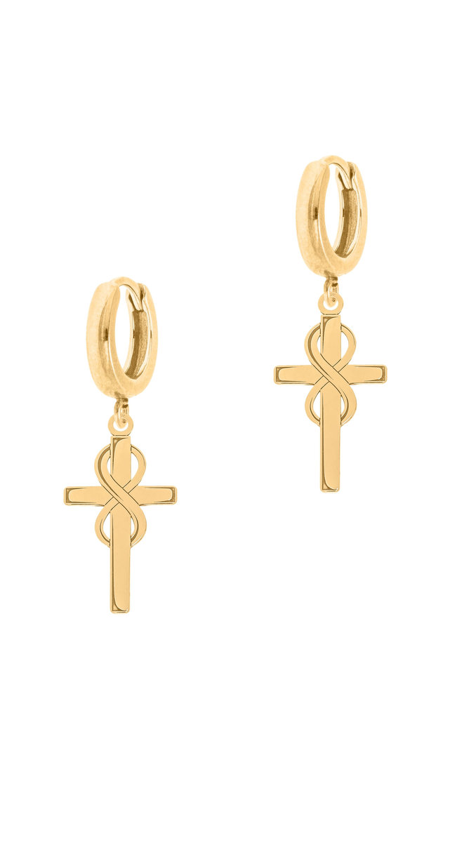 Pozłacane kolczyki z krzyżami i nieskończonościami