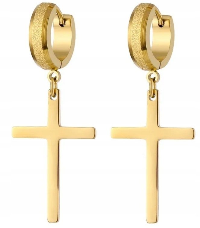 HUGGIE Kolczyki Do Uszu Ze STALI Krzyż Krzyżyk Gothic Punk Rock