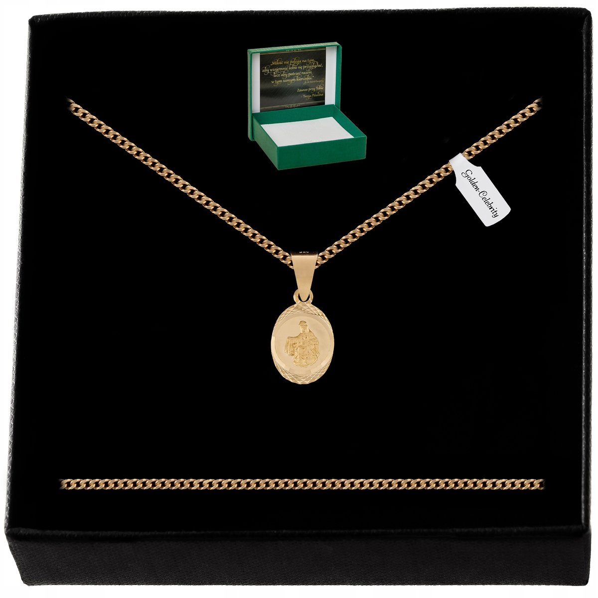 DAMSKI ZŁOTY NASZYJNIK PANCERKA + MEDALIK SZKAPLERZ 925/585 14K + DEDYKACJA