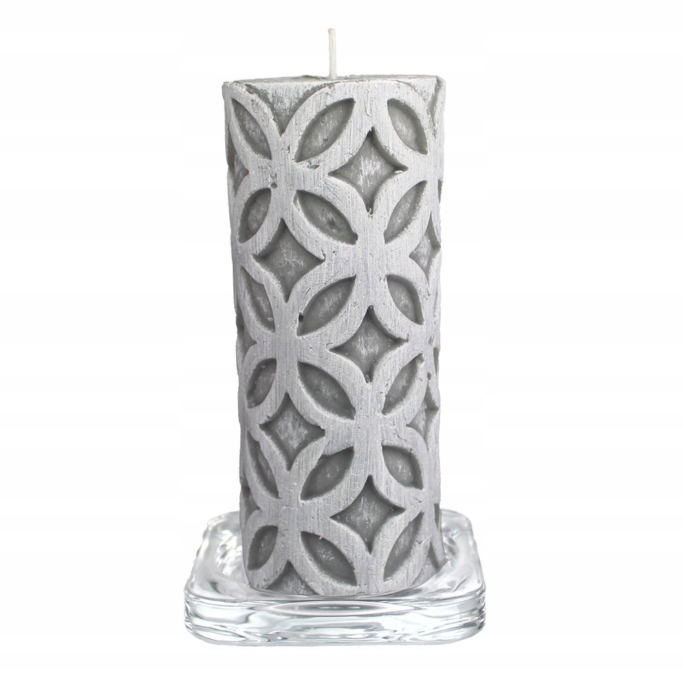 Podstawka pod świece w komplecie ze świecą koła szare 16 cm