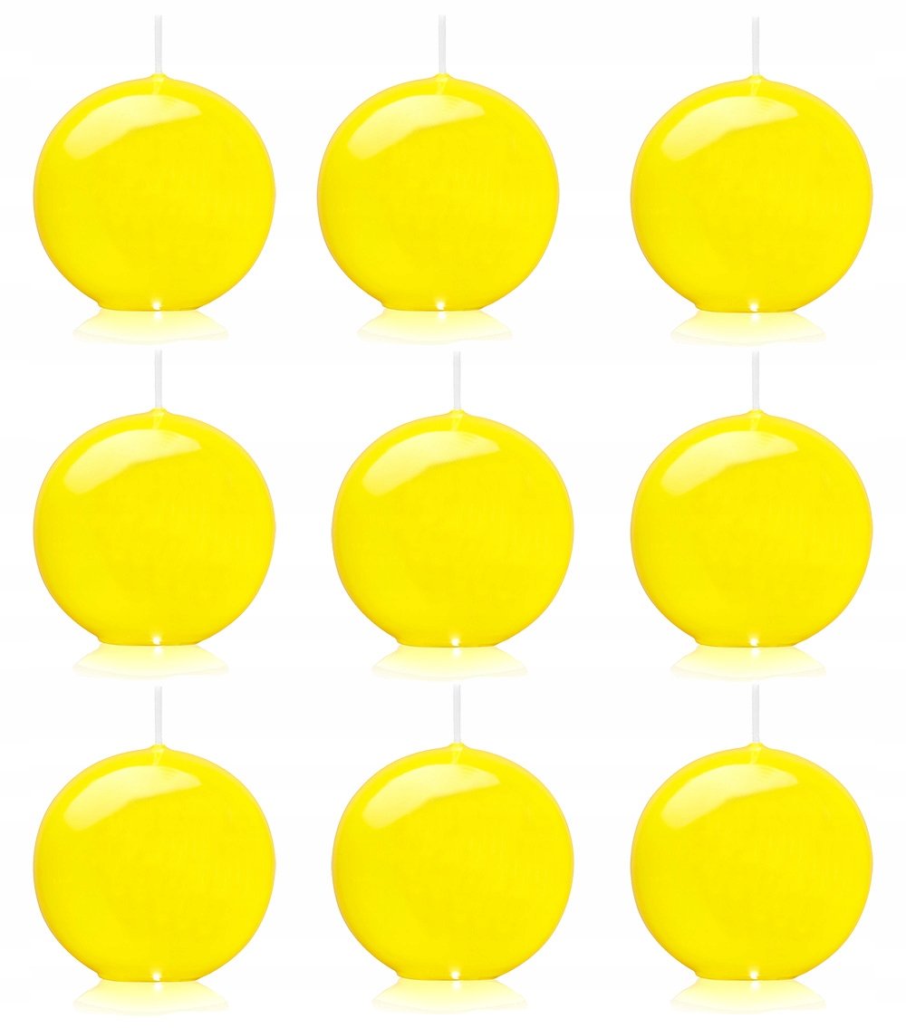 Świeca kula świeczka kula kolor żółty pokryta lakierem błyszczącym 9 sztuk