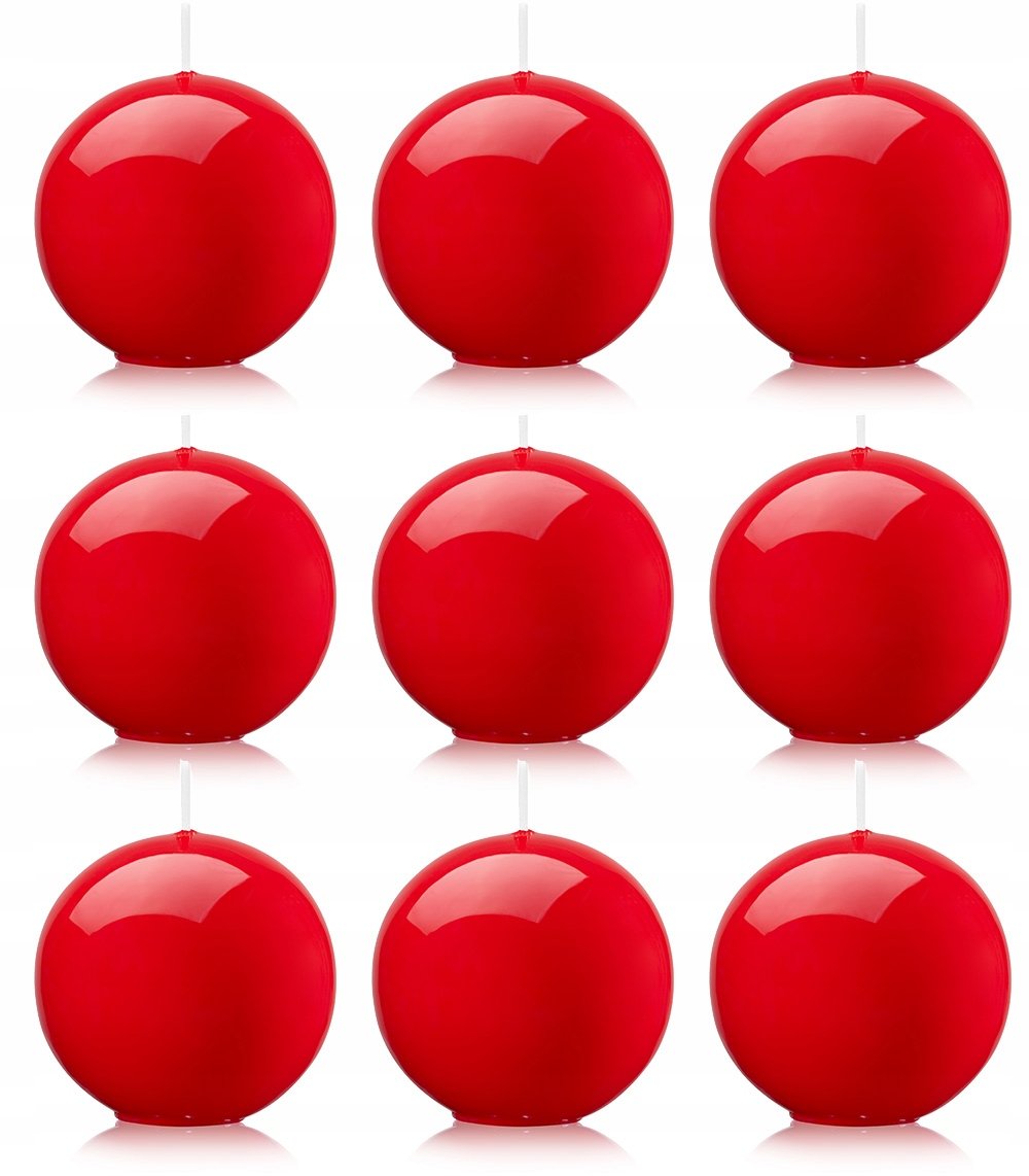 Świeca kula świeczka kula kolor czerwony pokryta lakierem błyszczącym 9 szt