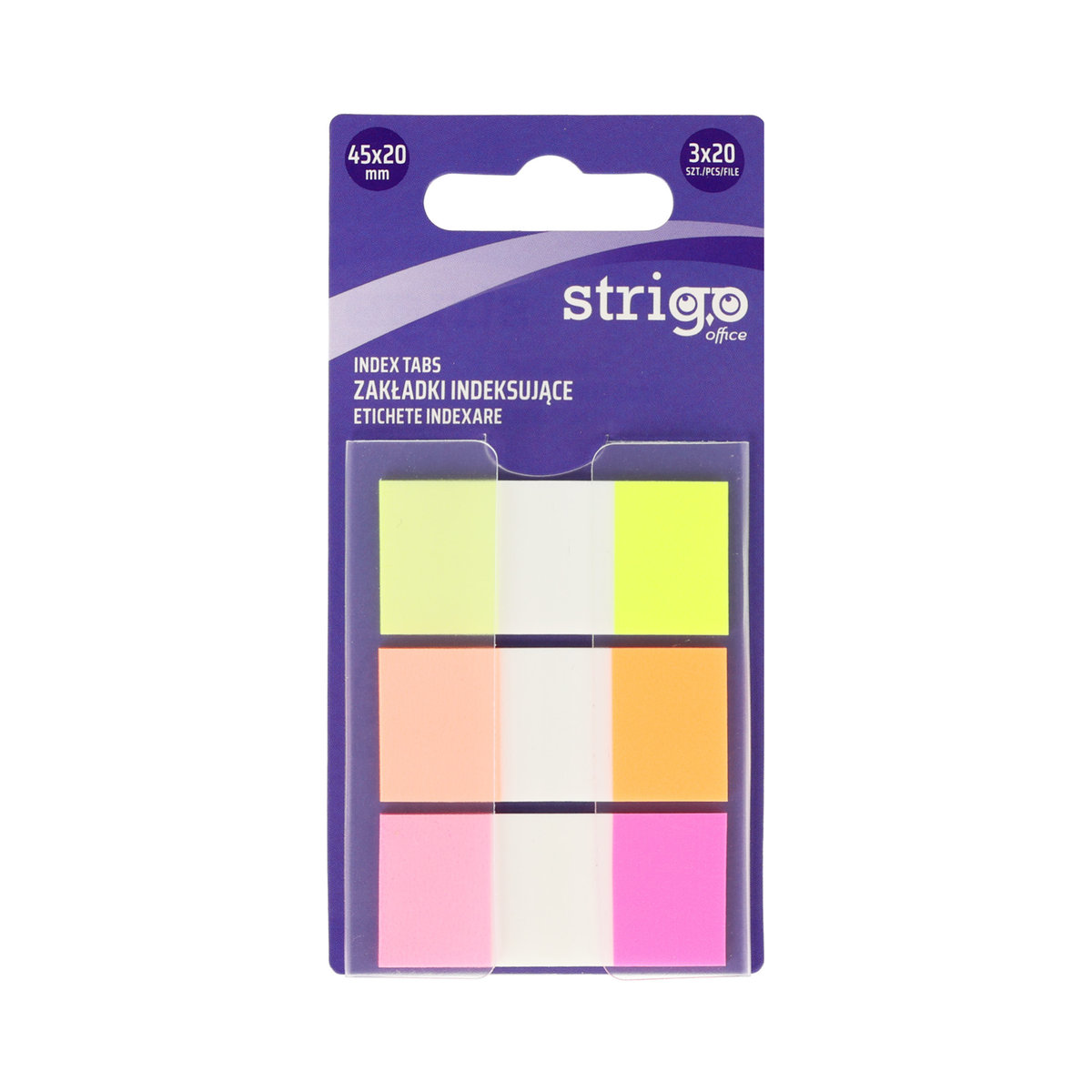 Zakładki Samoprzylepne Strigo 45x20, 3 Kolory, 60 Kartek