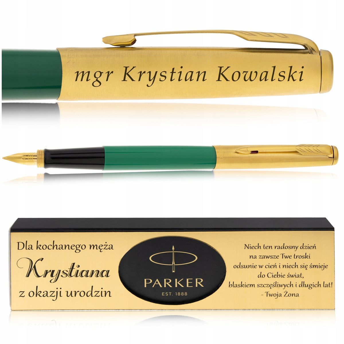 PIÓRO WIECZNE PARKER JOTTER ZIELONE/ZŁOTE 24K + PUDEŁKO Z DEDYKACJĄ GRAWER