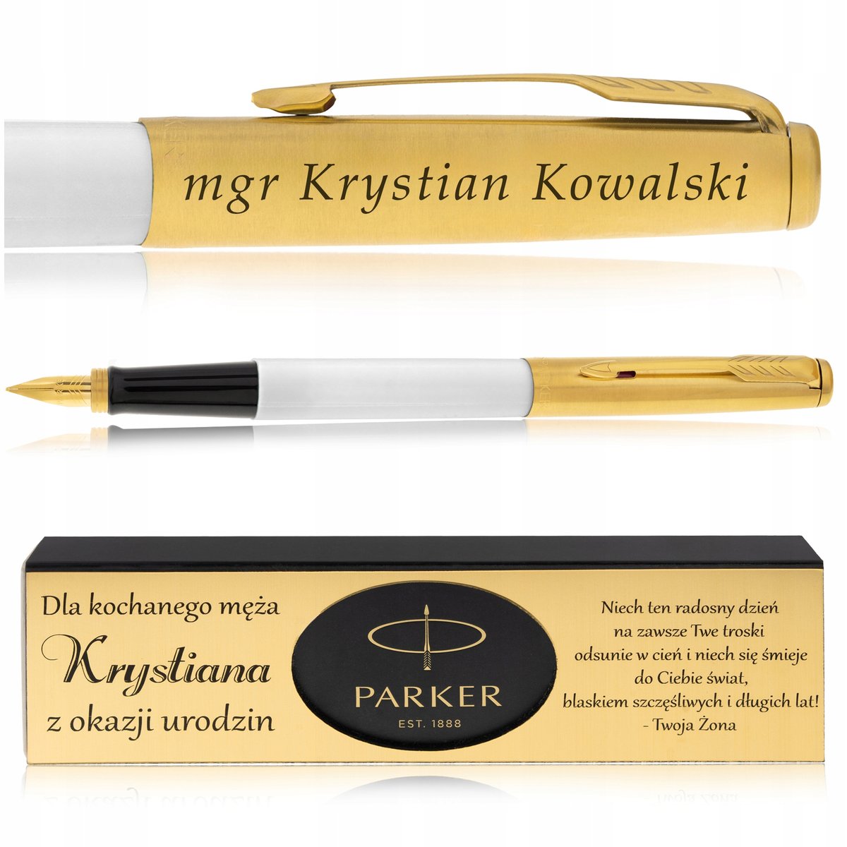 PIÓRO WIECZNE PARKER JOTTER BIAŁE + PUDEŁKO Z DEDYKACJĄ + GRAWER NA PIÓRZE