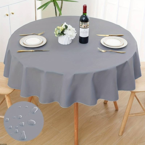 Obrus okrągły szary plamoodporny