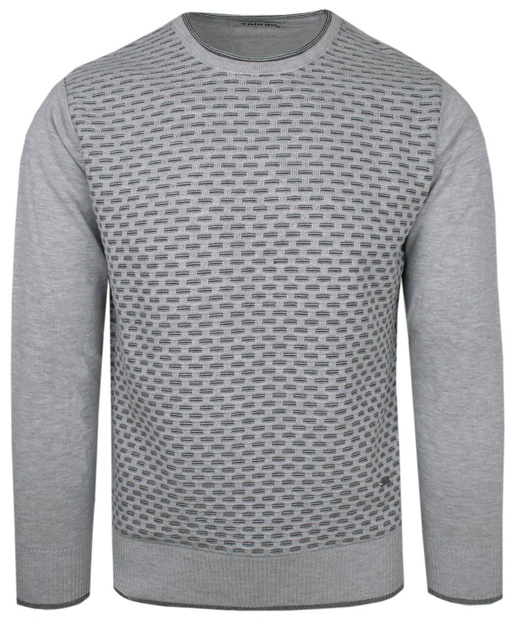 Sweter Męski w Okrągły Dekolt, U-neck, Męski - TRIKKO - Popielaty - Trikko
