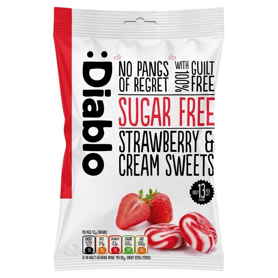 Cukierki śmietankowe o Smaku Truskawki bez Cukru Diablo, 75g