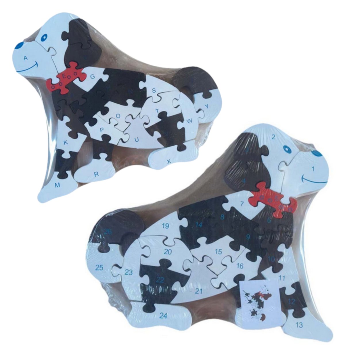 Puzzle Drewniane Edukacyjne Pies Układanka Puzzle  3D Literki Cyfry 2W1