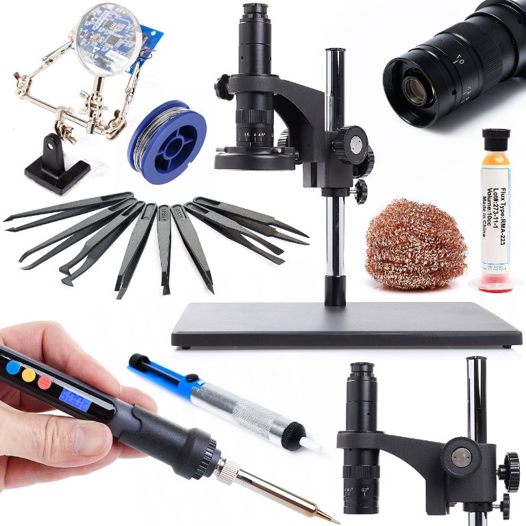 Mikroskop cyfrowy 10A Regulowane oświetlenie 60XLED Lutownica NightIron Zestaw Akcesoriów