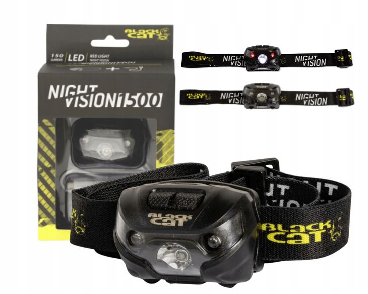 Ładowana, mocna Latarka czołowa Black Cat Night Vision 1500