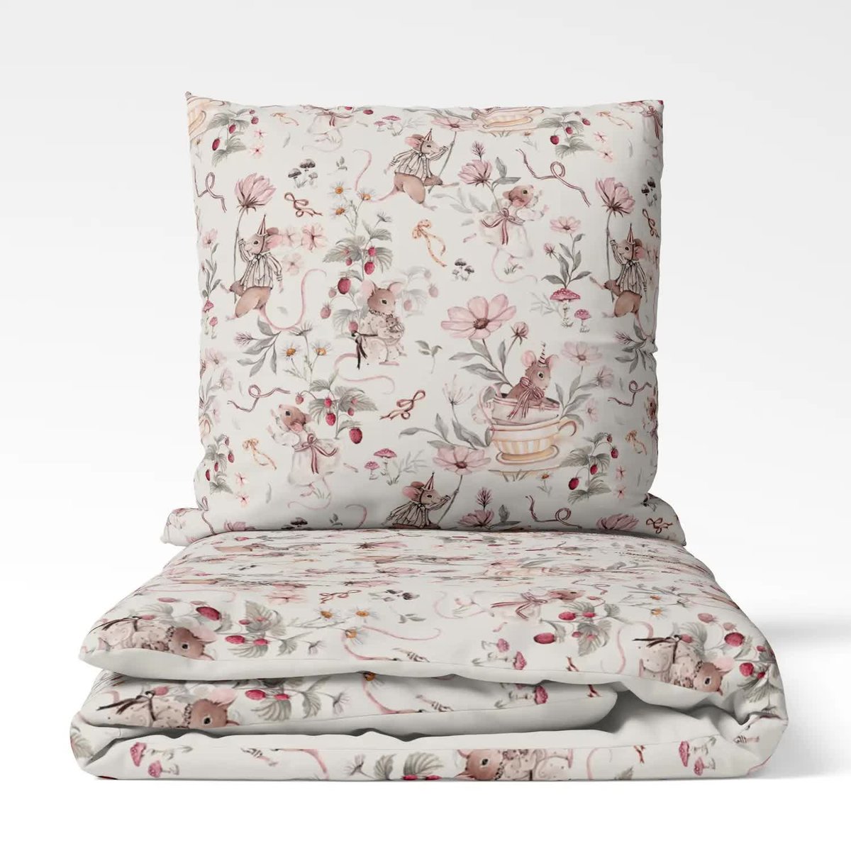 Komplet Pościeli Myszki, druga strona beż 140x200cm / Bajkowe Wnętrza
