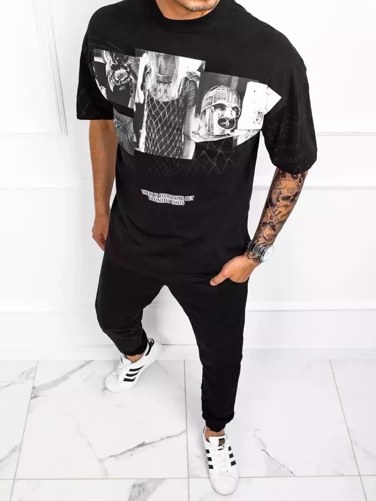 T-shirt męski z nadrukiem czarny Dstreet RX4845-XL