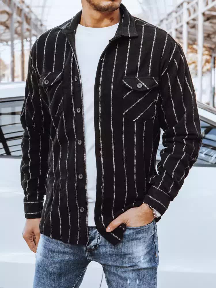 Koszula męska flanelowa w paski czarna Dstreet DX2241-L