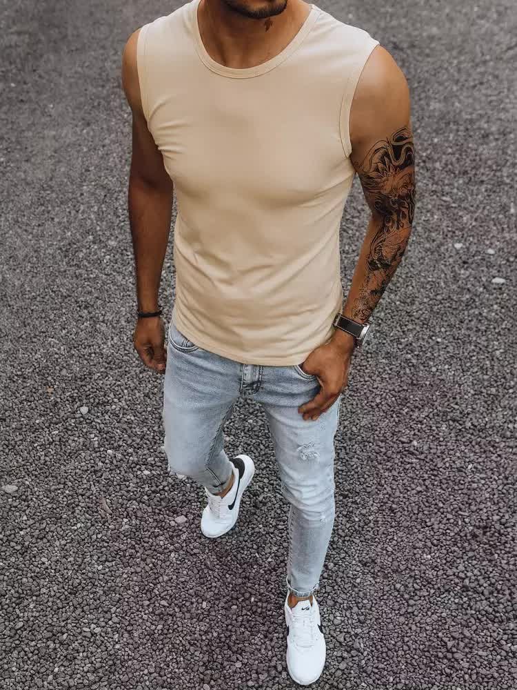 Tank top męski bez nadruku beżowy Dstreet RX4918-XL