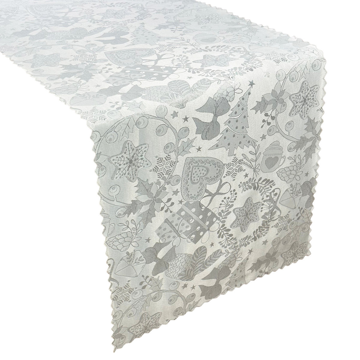 Bieżnik Plamoodporny Świąteczny Boże Narodzenie Gwiazdy Choinki Srebro Z-3408-40x80 cm