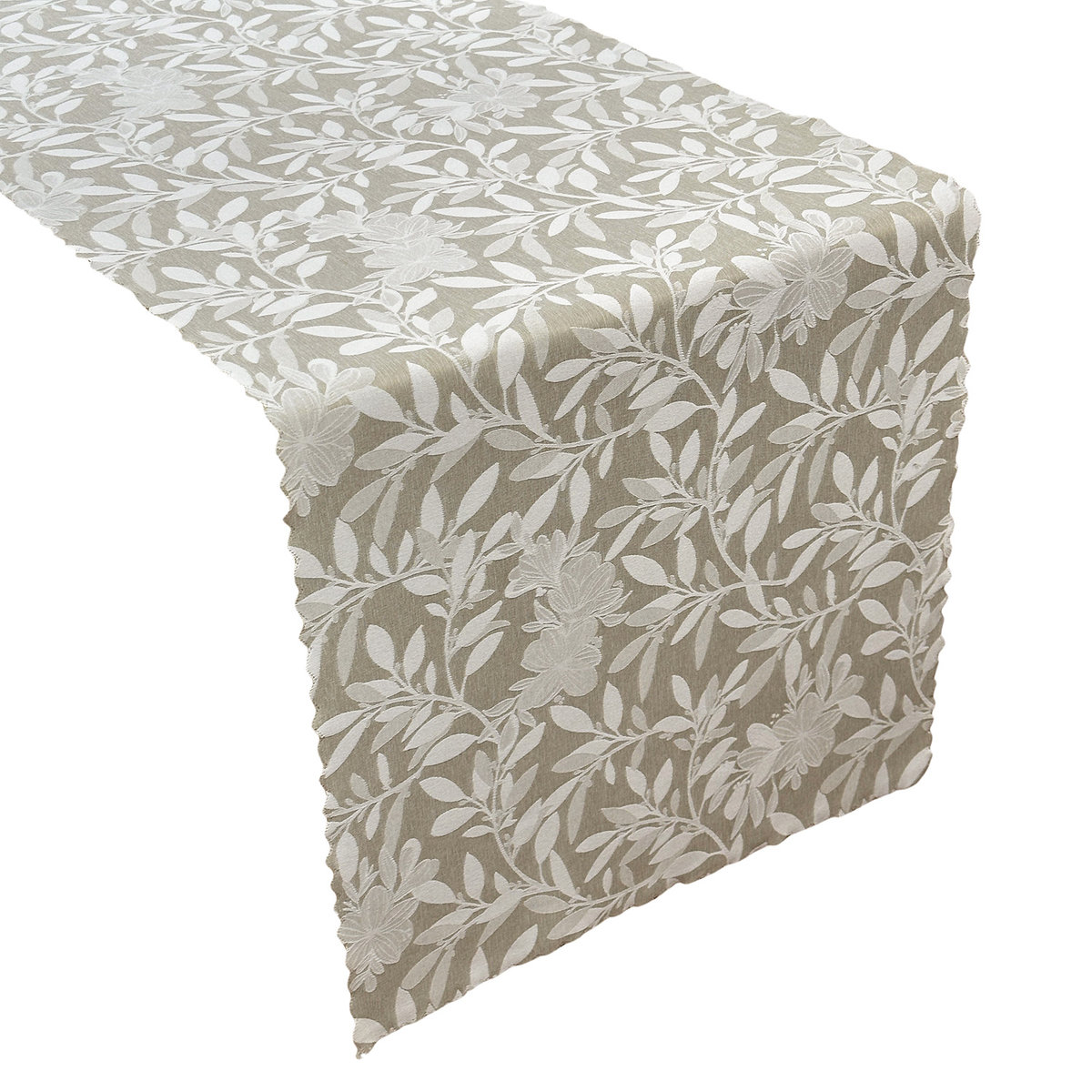 Bieżnik Plamoodporny Z-3441 Beżowy Listki Kwiatki -40x160 cm