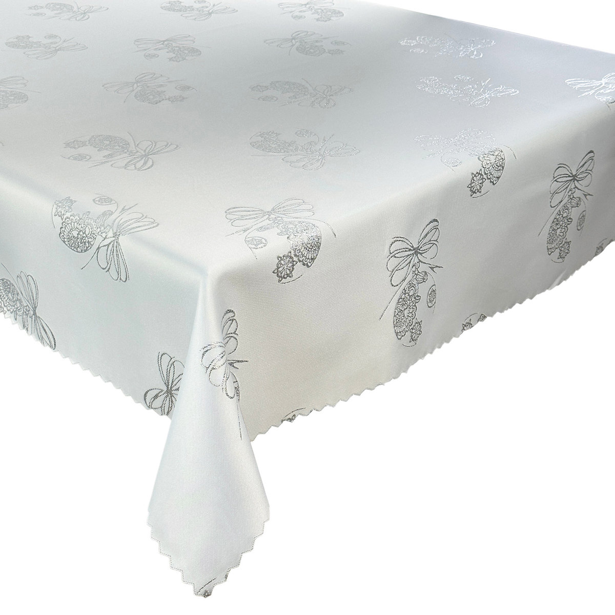 Dwustronny Obrus Plamoodporny Świąteczny Boże Narodzenie Srebrna Bombka-160x200 cm
