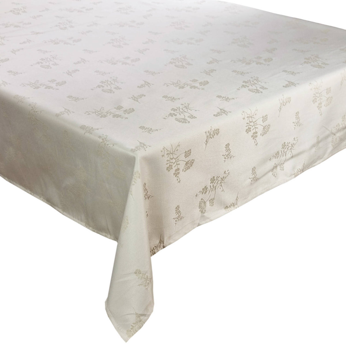 Obrus Obszywany Plamoodporny Żakardowy Ines Beżowe Kwiaty-130x160 cm