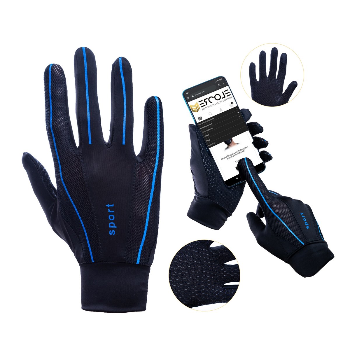 Rękawiczki kolarskie dotykowe na rower czarne