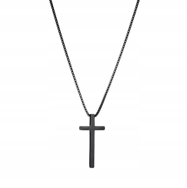 Czarny Naszyjnik Vintage Krzyżyk Krzyż Łańcuszek STAL Punk Gothic